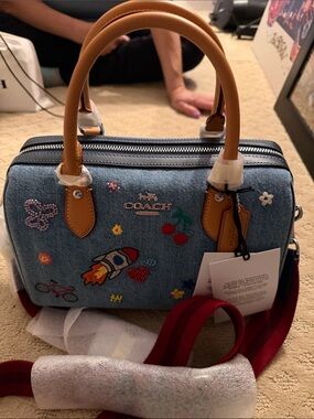 Coach Denim Patch Satchel with Tan Leather Handles uk exclusive